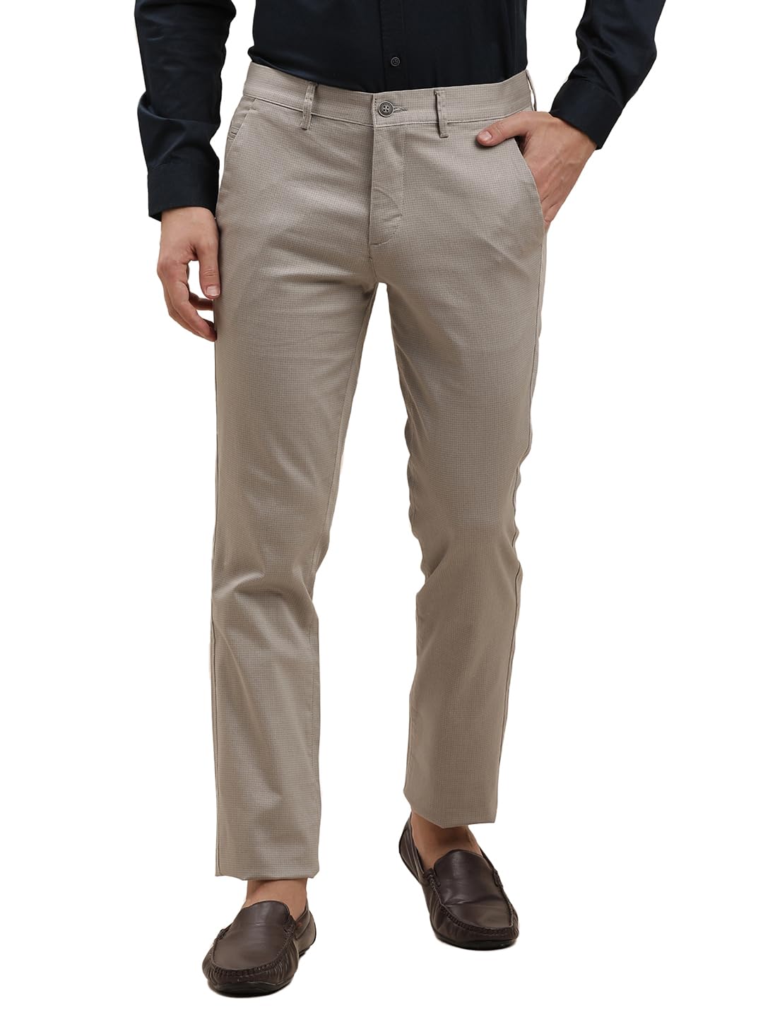 Turtle Men Cotton Stretch Printed Ultra Slim Fit Grey Casual Trouser