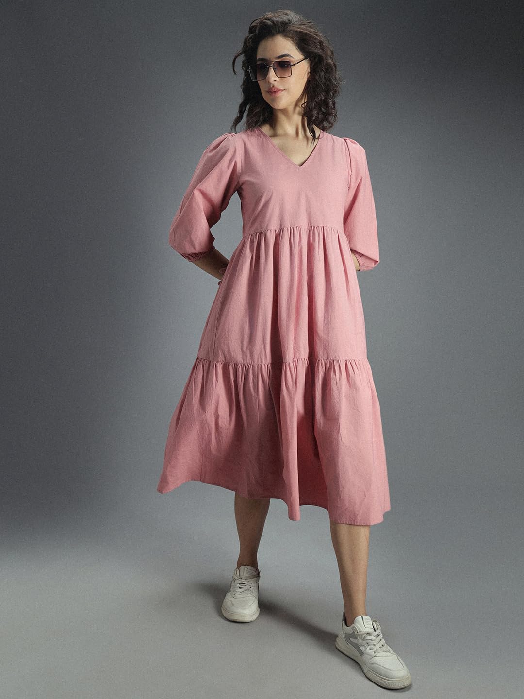 High Star Women'S Cotton Pleated Maxi Casual Dress (Hswdrs23005_Lp_Pink