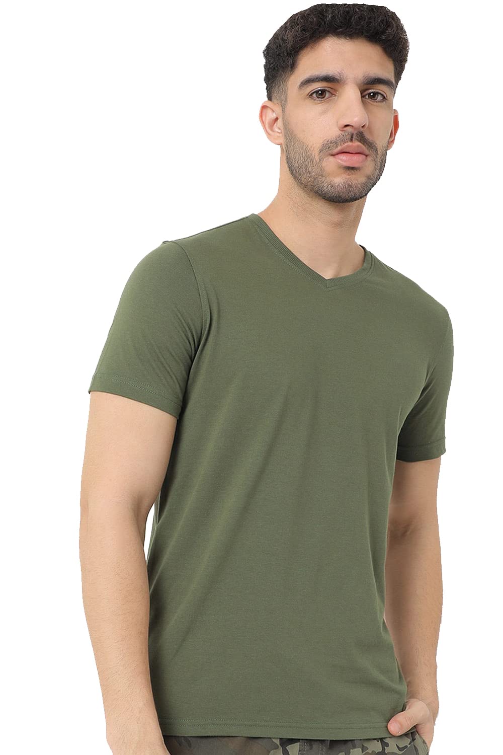 ADRO Men's V Neck Combo Plain Cotton T-Shirts_VCM2-PLN-BL-OL