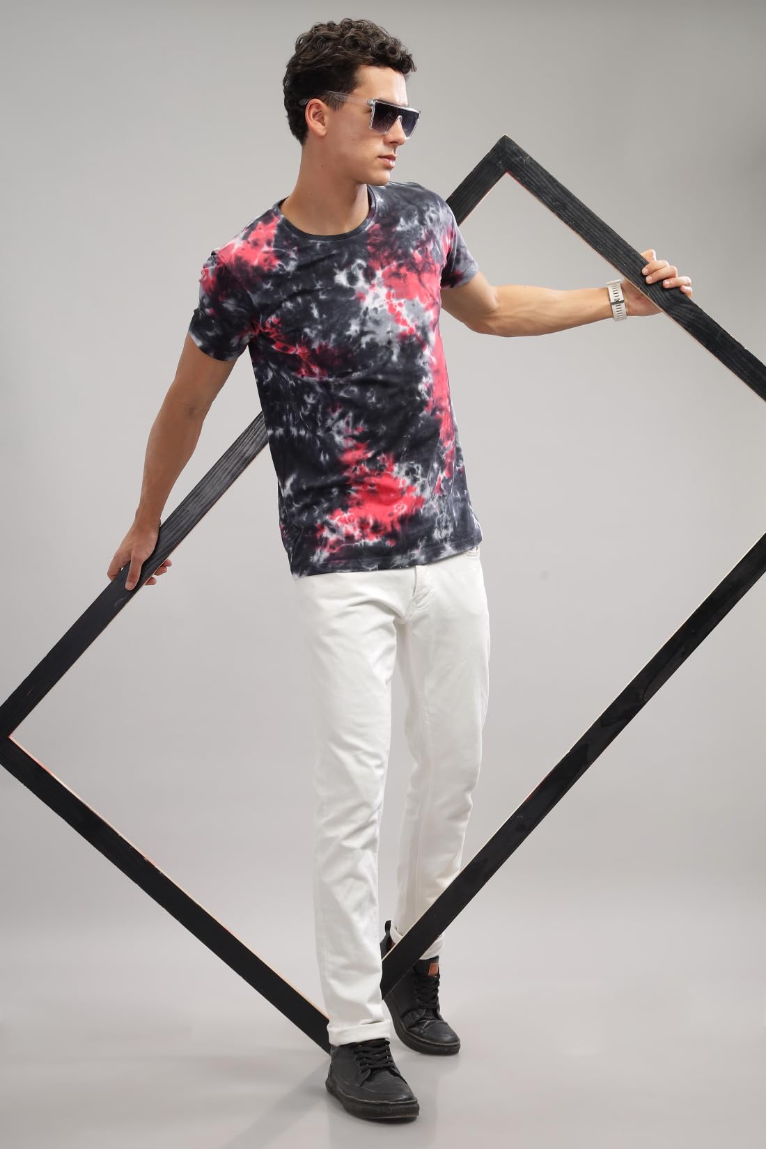 ADRO Mens Tie & Dye Regular Fit Cotton T-Shirt (TYE-01-BLK) Black