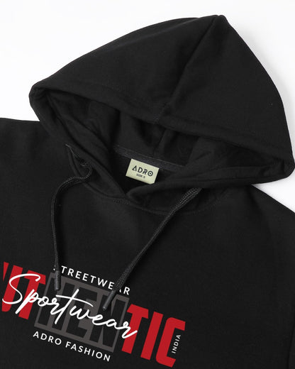 ADRO Men's Cotton Blend Neck Hooded Sweatshirt (H24-SPT-BL_Black