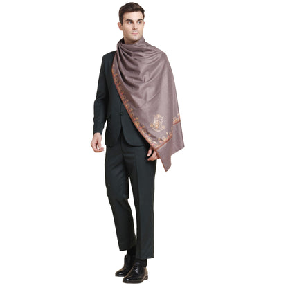 Weavers Villa Mens Acro Wool Blend Hand Embroidery Threadwork Shawl - Handloom Paisley - Stoles for Men - Gents Shawls - Soft &