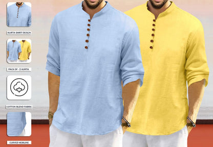 Royalscout MenS Cotton Polyester Blend Solid Regular Fit Full Sleeve Short Kurta | Ethnic, Lightweight Summer Kurta For Daily &