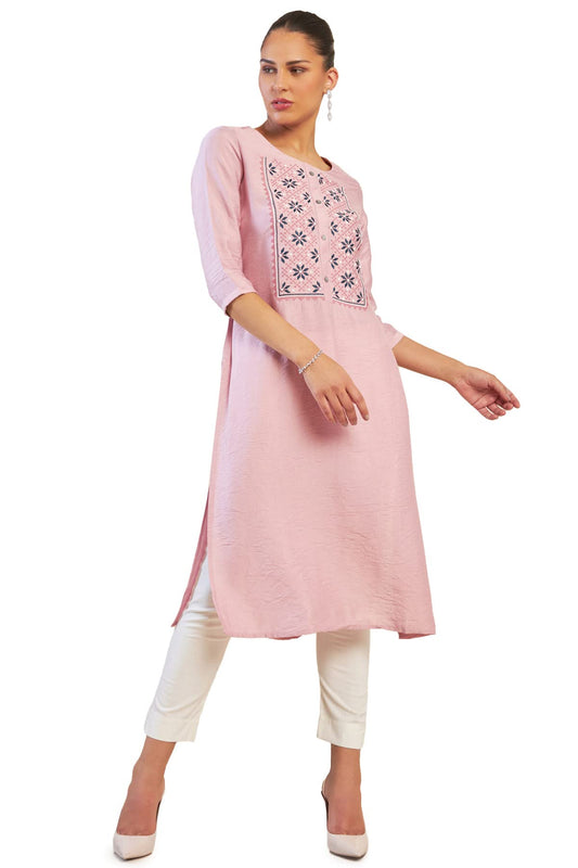 Soch Women Pink Viscose Embroidered Kurta