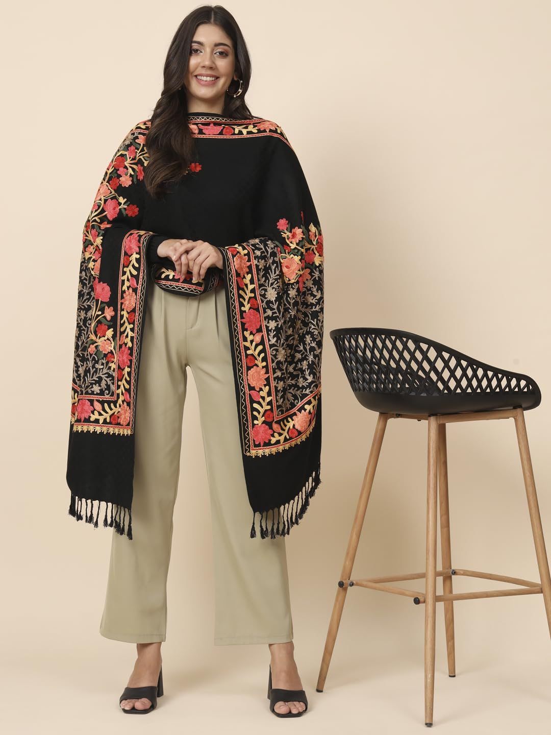 Pashmoda Women Murshid Aari Embroidered Stole(Size 71X203 CM)
