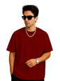 Veirdomaroon Oversized Baggy Fit Drop Shoulder Short Sleeve Round Neck Solid Cotton T-Shirt