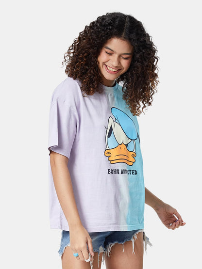 The Souled Store| Official Donald Duck: Born Annoyed Women and Girls T-Shirts|Loose fit Graphic Printed| Half Sleeve|100% Cotton