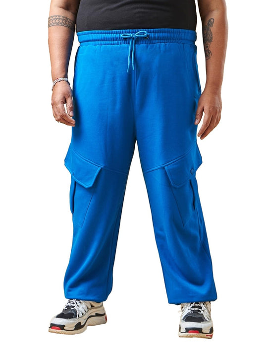 Bewakoof Heavy Duty 1.0 Mens Solid Super Loose Fit Cotton Blend Plus Size Cargo Joggers_617477_Blue_5XL