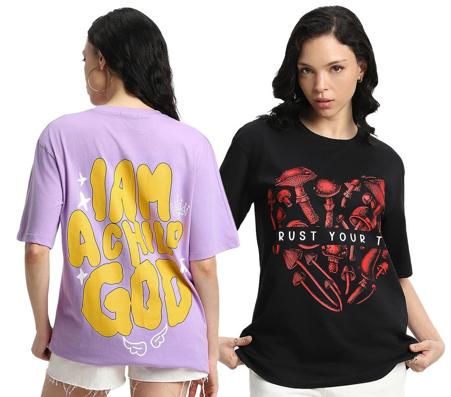 Juneberry Pure 100% Cotton Oversized Loose Baggy Fit Drop Shoulder Latest Aesthetic & Cool Graphic Prinred Half Sleeve T-Shirts
