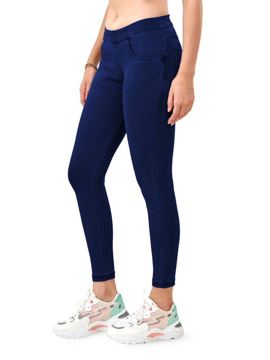 Lyra WomenS Solid Mid Rise | Rich Cotton Knitted Fabric | Regular Length | Pack Of 1 Indigo Blue
