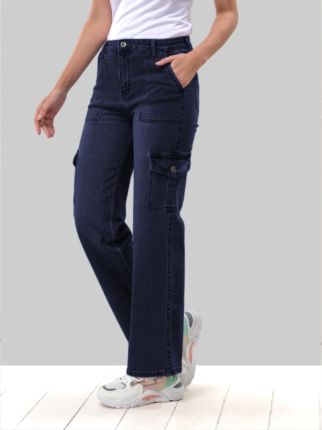Lyra WomenS 6 Pockets Stretchable Cargo Jeans|Trendy & Stylish Denim|Size - 32