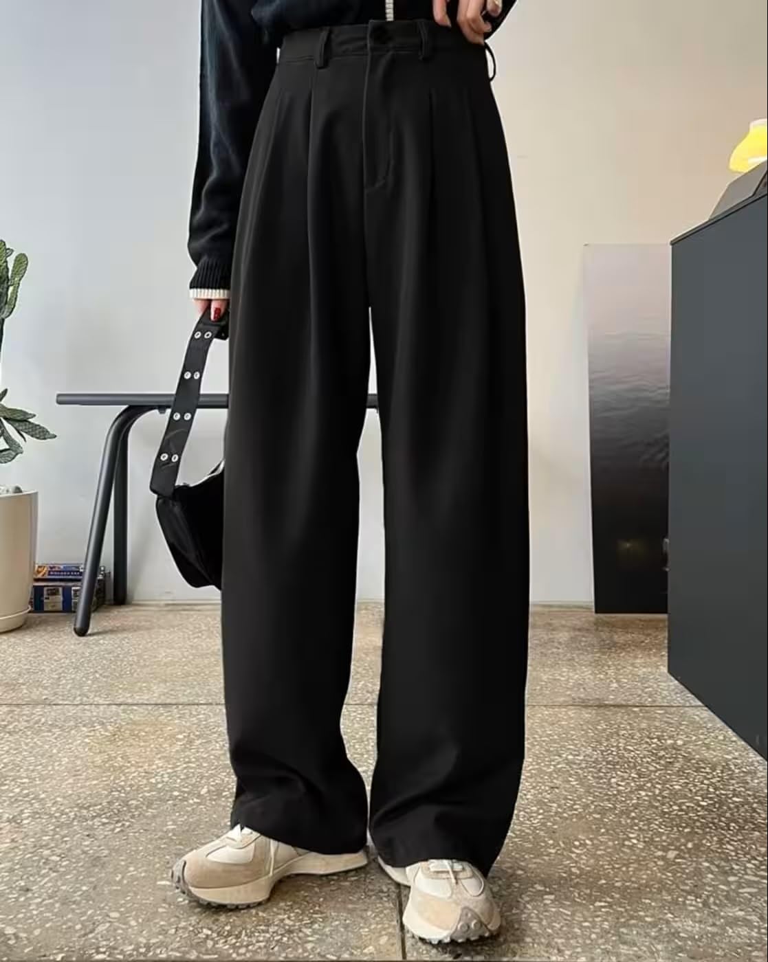 Toochki Women High Rise High Waist Trousers Flared Korean Style Formal Pants| Elegant Workwear for Office, College & Events Blac