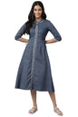 Aurelia Women Denim Blue Denim Geometric Yarn Dyed Dress_22AUA13349-701335_XS