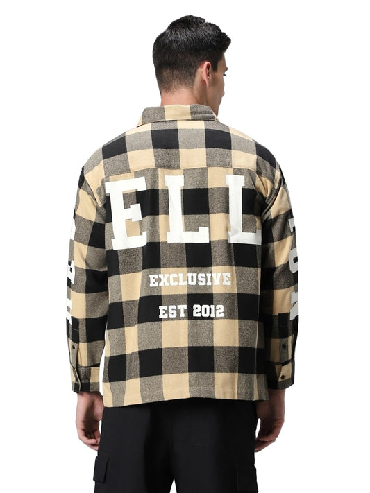 Bewakoof Mens Cotton Checked Oversized Fit Shirt_604433_Brown_XL
