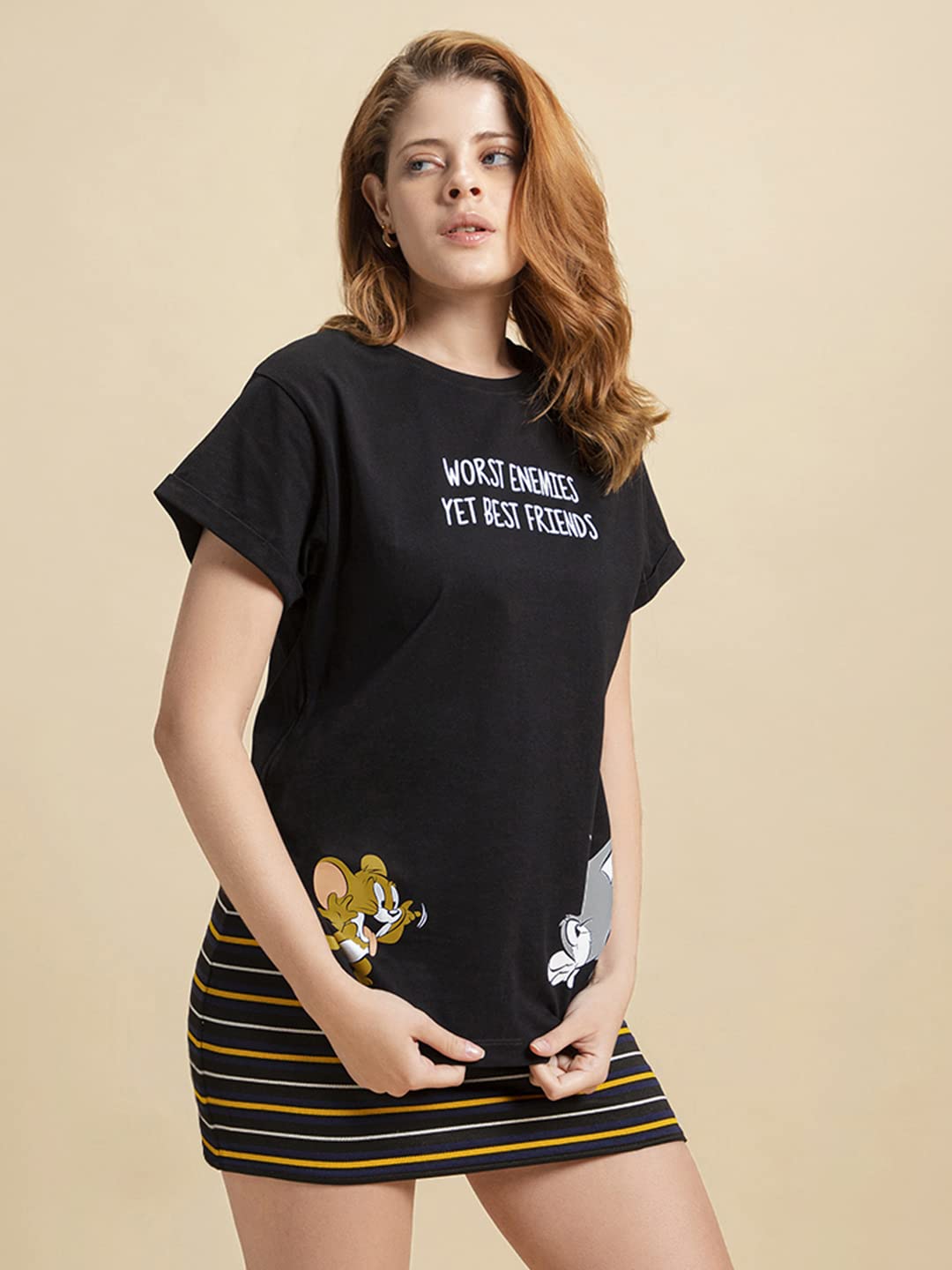 Bewakoof Womens Typography Boyfriend Fit Half Sleeve Round Neck Cotton T-Shirt