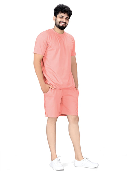 ELLITI Cotton Blend Casual Round Neck Half Sleeve Oversized Co-ord Set Mens, Pyjama Set, Sleepwear Loungewear T-Shirt and Short