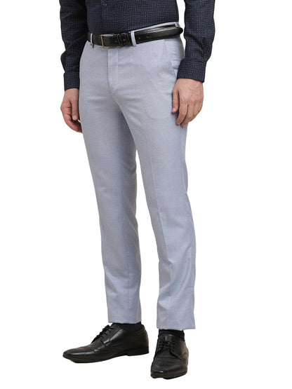 Turtle Men Pv Linen Light Blue Dobby Printed Slim Fit Formal Trouser
