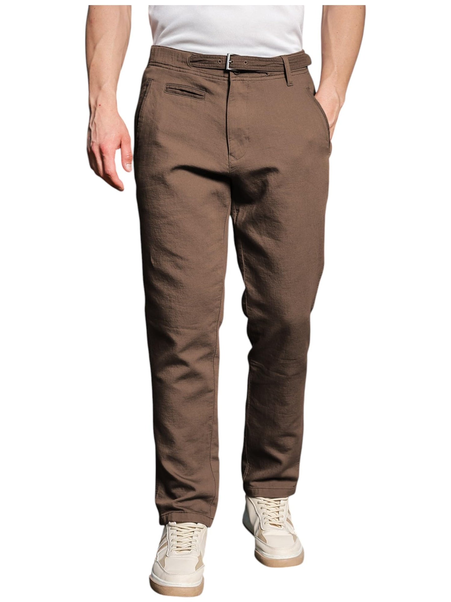 Thomas Scott Mens | Solid | Light Weight | 4 Pocket | Slant Pockets | Mid Rise | Slim Fit | Cotton Blend | Button Waist | Chino