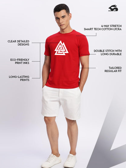 ADRO Triangle Mens Printed T-Shirt (RNR-M-TKT-RD_Red)