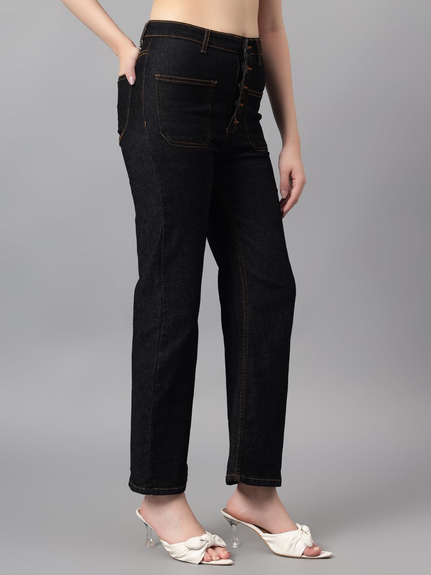 Kotty WomenS High Rise Solid Comfortable Stretchable Jeans(Black,26)
