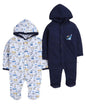 Bumzee Navy & White Baby Boys Full Sleeves Sleepsuit With Hood Pack Of 2 Age - 6-9 Months (Peb8834D-Nbl.Wht)