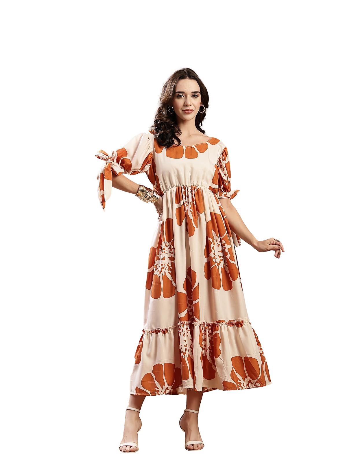 Stylum Womens Floral Printed Rayon Tiered Dress Brown