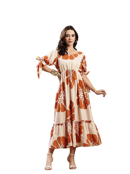 Stylum Womens Floral Printed Rayon Tiered Dress Brown