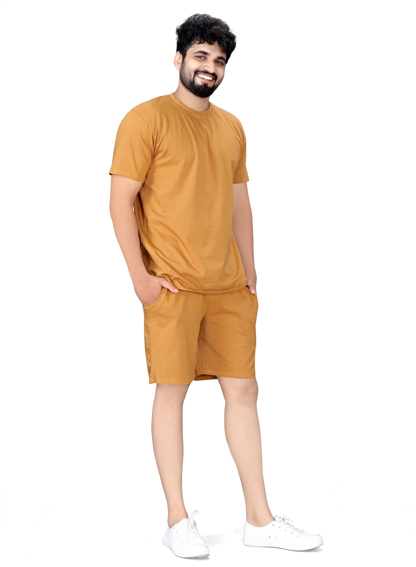 ELLITI Cotton Blend Casual Round Neck Half Sleeve Oversized Co-ord Set Mens, Pyjama Set, Sleepwear Loungewear T-Shirt and Short