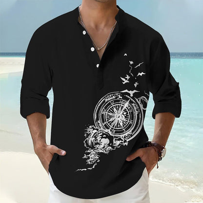 Deemoon MenS Cotton Blend Mandarin Collar Self One Design Full Sleeve Casual Short Kurta Black