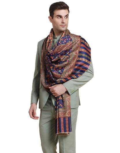 Weavers Villa Mens Acro Wool Blend Printed Shawl - Handloom Paisley Design - Stoles for Men - Gents Shawls - Soft & Warm Wrap -