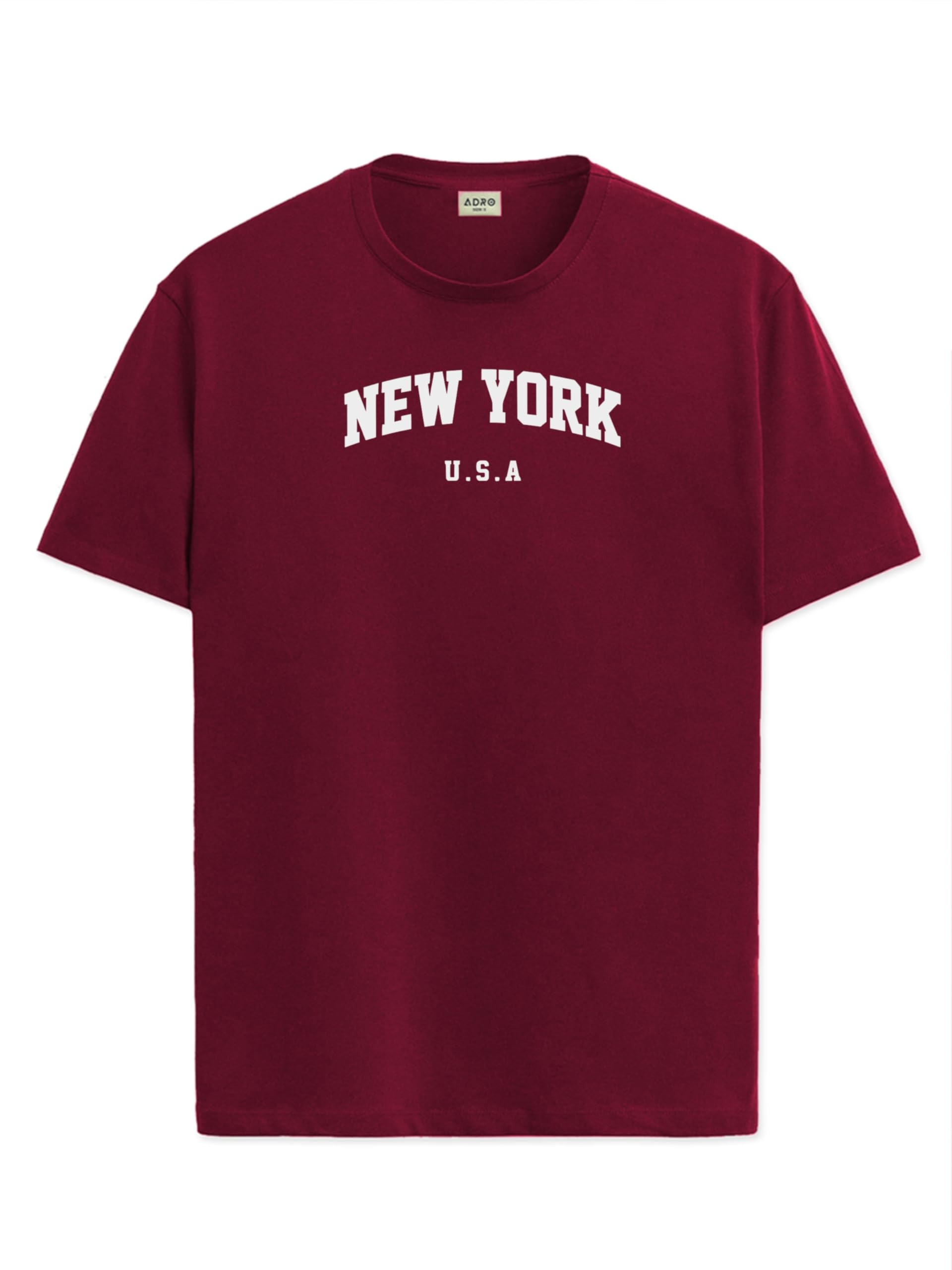 ADRO Mens Solid Regular Fit T-Shirt (RN24-NEW-MR_Maroon