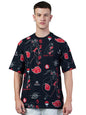 Bewakoof Official Naruto Merchandise Mens All Over Printed Oversized Fit Half Sleeve Round Neck Cotton Jersey T-Shirt 616642 Bl
