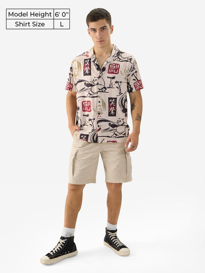The Souled Store Official Kung Fu Panda: Sketchy Panda Men and Boys Short Sleeve Collared Neck Buttoned Front Regular Fit Rayon