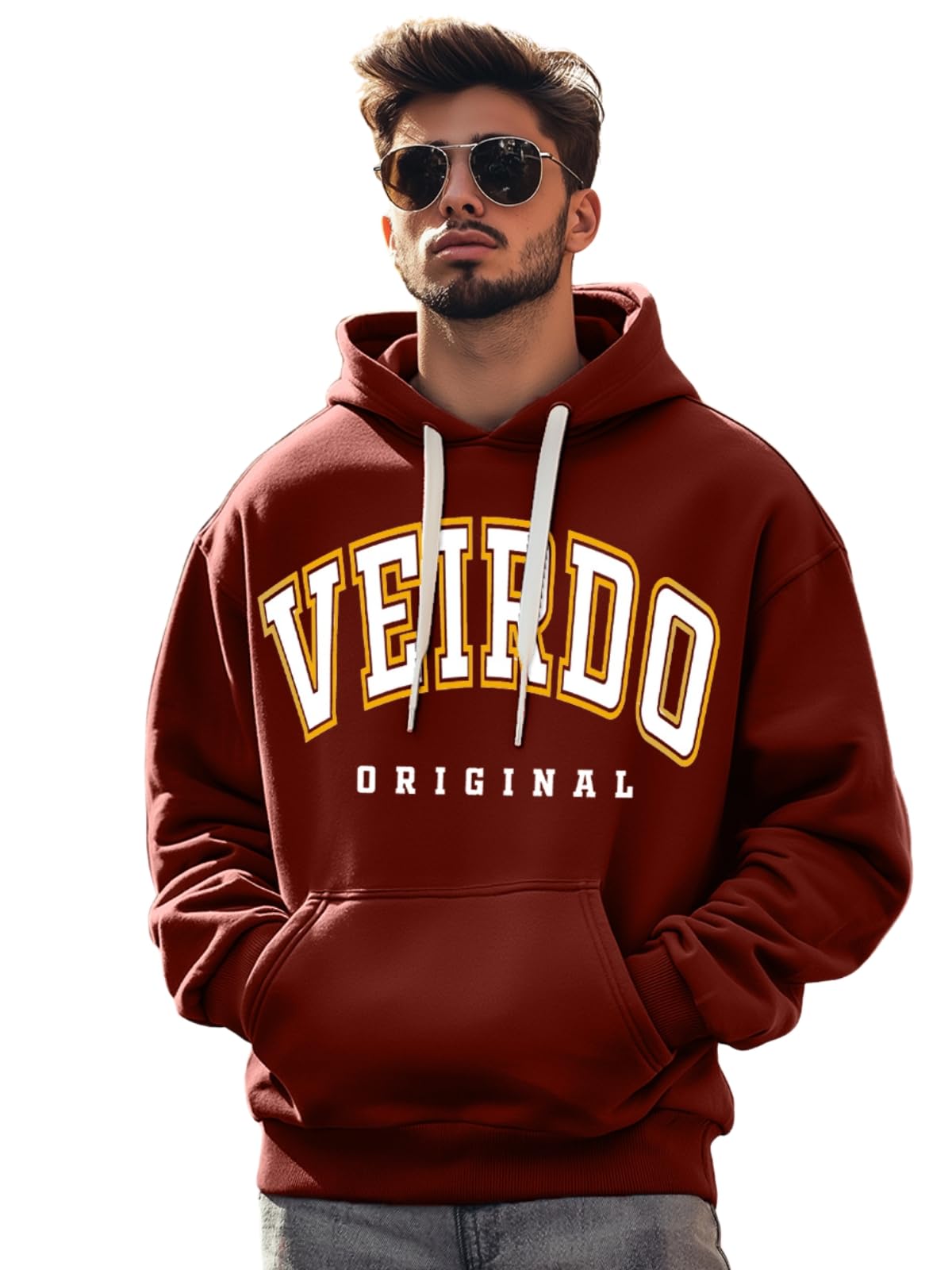 Veirdo Mens Fleece Oversized Baggy Fit Hoodie Drop Shoulder Typographic Logo Printed Full Sleeve Hoodie