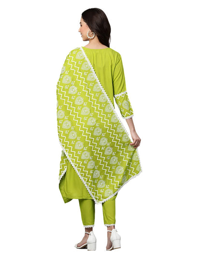 ANNI DESIGNER Women's Cotton Straight Kurta with Pant & Dupatta (96-PERROT)