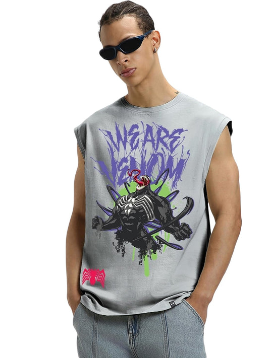 Bewakoof X Official Marvel Merchandise Mens We are Venom Graphic Printed 100% Cotton Vest - Oversized Fit, Round Neck, Sleevele