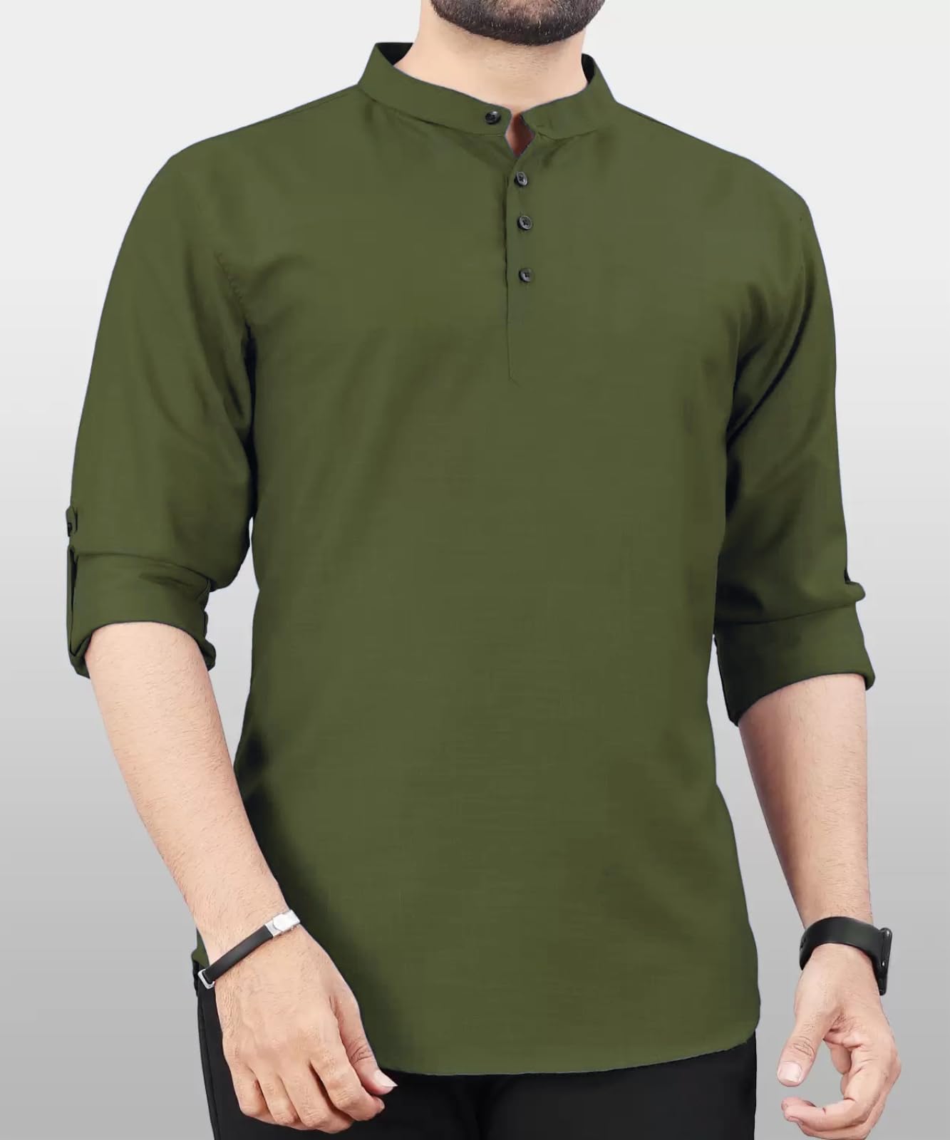 Deemoon MenS Cotton Blend Kurta With Solid Regular Fit Mandarin Collared Neck Full Sleeve And Waist Length | Kurtas For Men | M