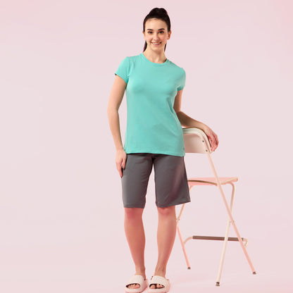 Enamor Womens Solid Slim Fit T-Shirt (E047_Pool Blue