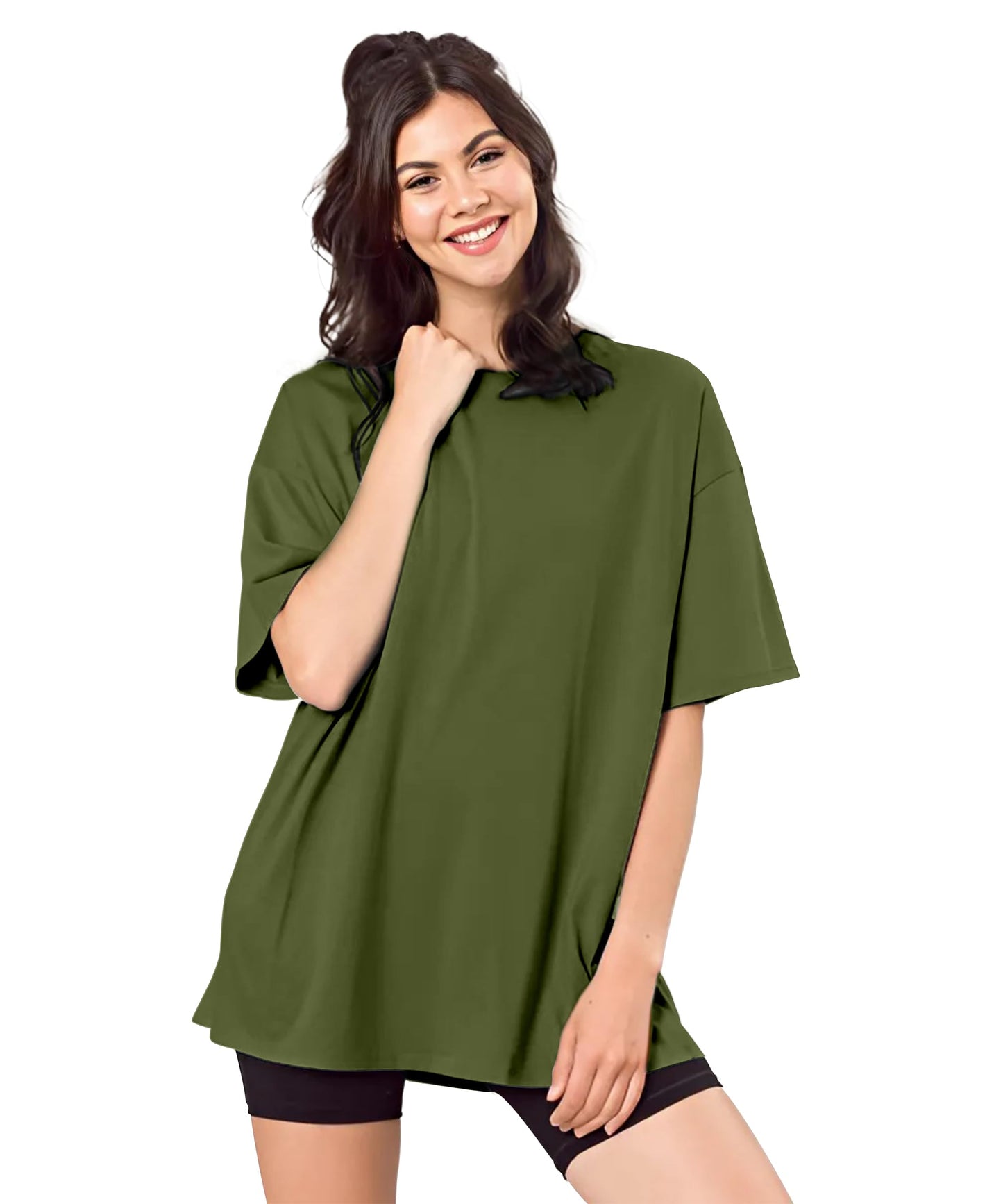 SHODOX Bio-Washed Anti Bacterial 100% Pure Cotton Womens Oversized Solid T-Shirt | Cozy Soft, Less Wrinkles Loose Fit, Drop Shou