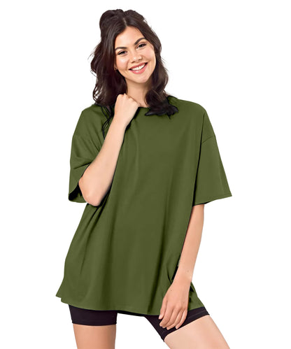 SHODOX Bio-Washed Anti Bacterial 100% Pure Cotton Womens Oversized Solid T-Shirt | Cozy Soft, Less Wrinkles Loose Fit, Drop Shou