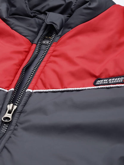 The Indian Garage Co Men Navy Blue Slim Fit Colorblocked Puffer Jacket