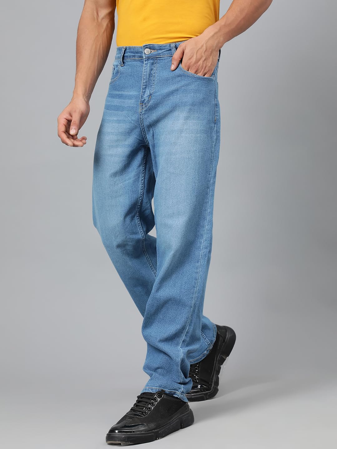 Kotty MenS Cotton Lycra Blend Relaxed Fit Mid Rise Jeans Cornflower Blue