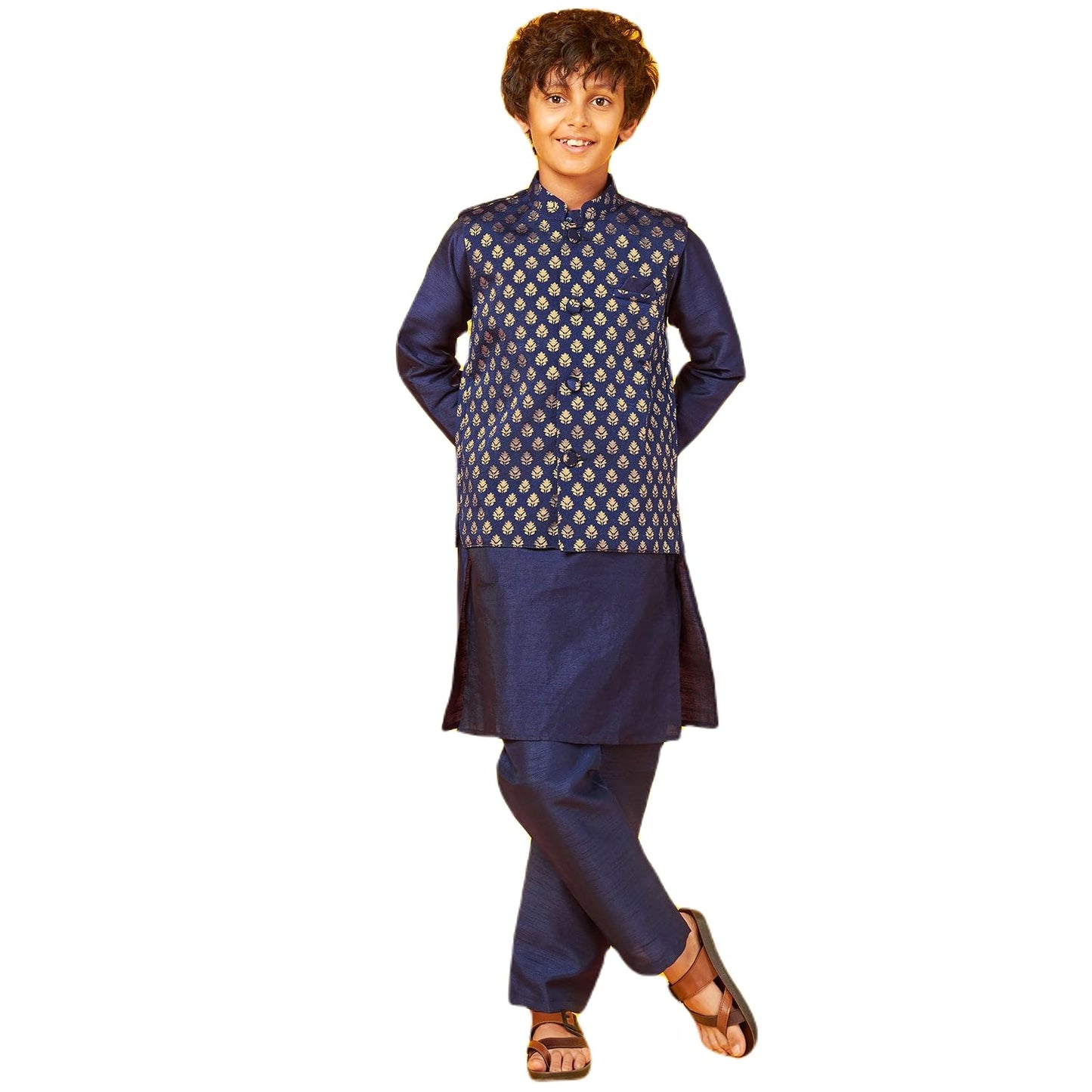 Nay Silk Kurta With Bandi Pajama Set For Boy