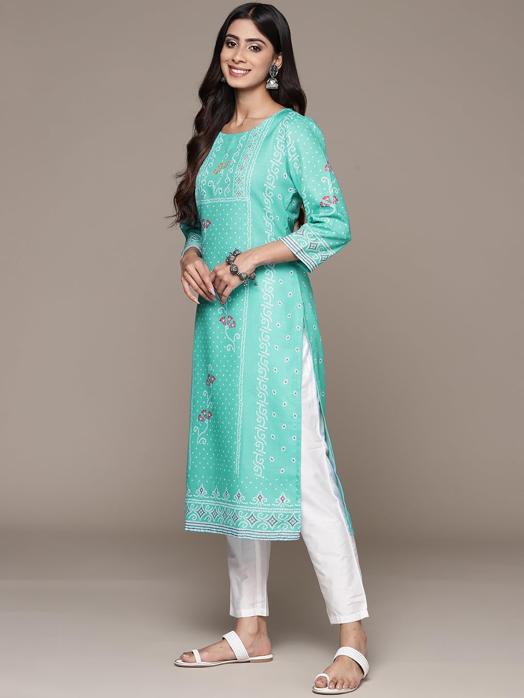 ishin Women's Silk Ethnic Motifs Pink Straight Kurta