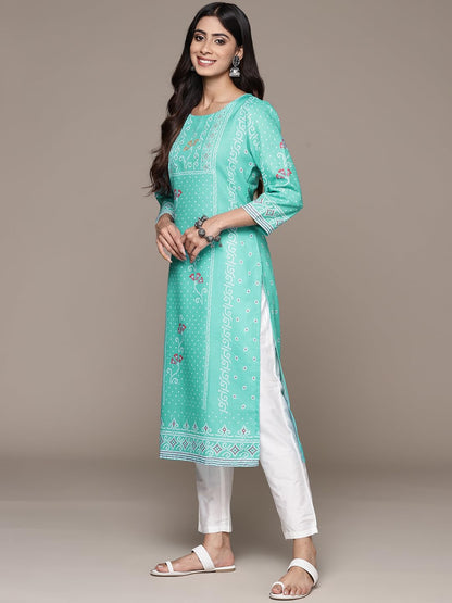 ishin Women's Silk Ethnic Motifs Pink Straight Kurta