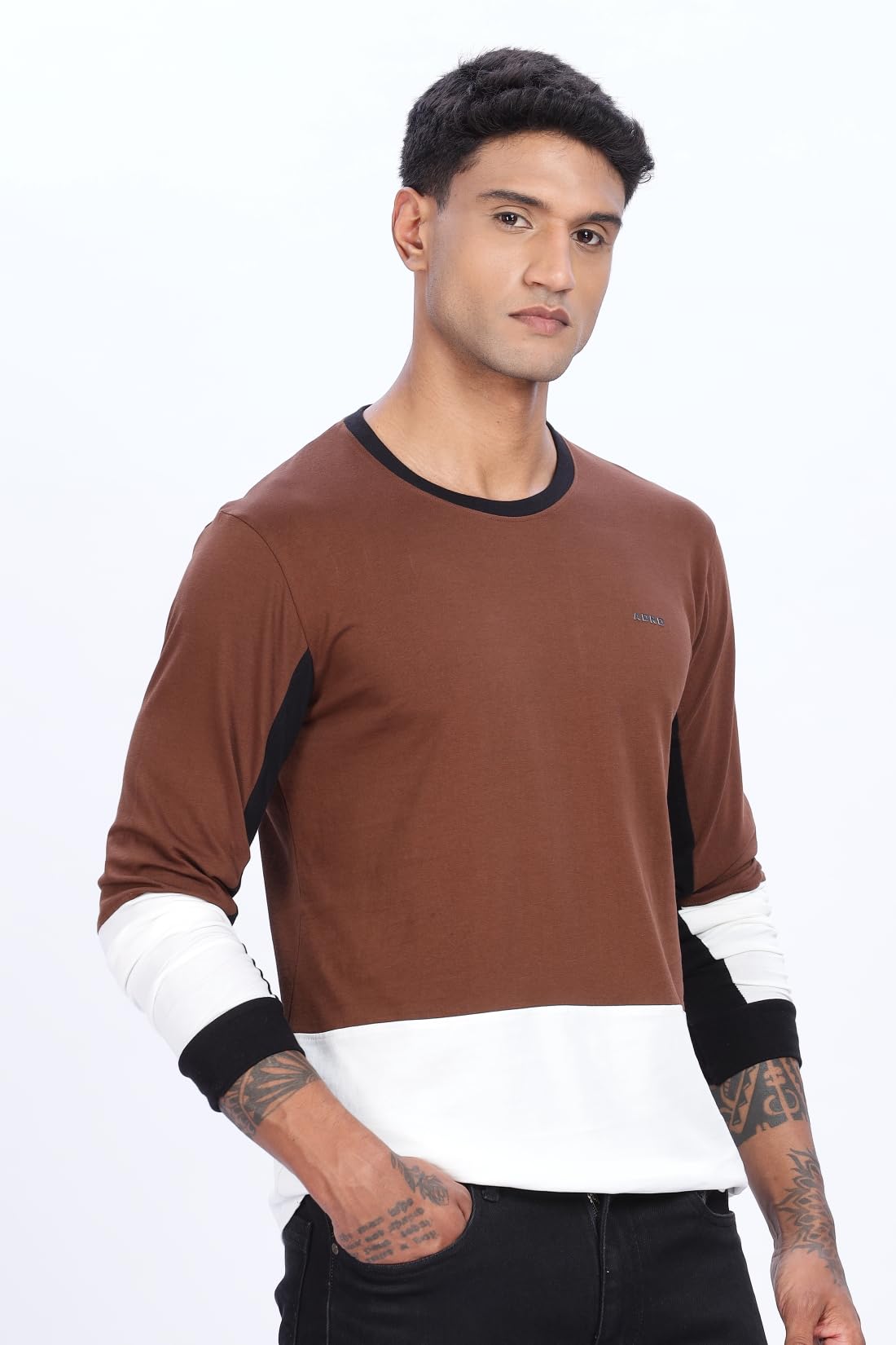 ADRO Men Full Sleeve T-Shirt | Premium Cotton Tshirt for Men| Casual Fashion Relaxed Fit Full Sleeve Round Neck Tshirt|FR24-BRWS