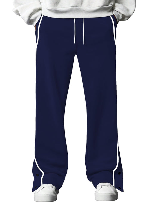 AVANOVA MansNavy Blue Athletic Track Sweatpants Side Button Snap Closure Retro Sports Training Gym Running Workout Casual Stree