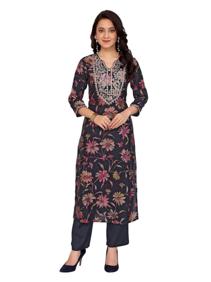 rangita Viscose Embroidered Straight Calf Length Kurta with Pant | Kurta Set for Women