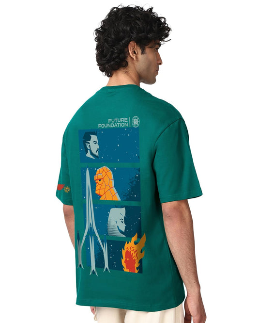 Bewakoof Official Marvel Merchandise Fantastic Four Mens Graphic Printed Oversized Fit Half Sleeve Round Neck Pure Cotton T-Shi