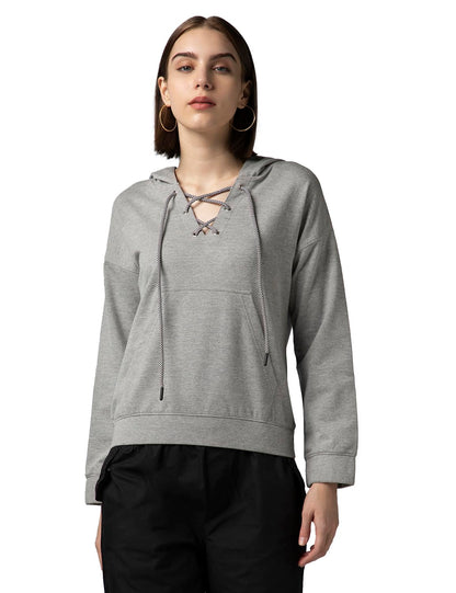 FYLTR Womens Drop Shoulder Hoodie with Lace Up Neck Detailing & Contrast Drawcord